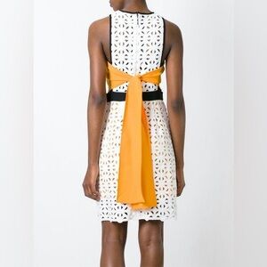 MSGM Italian Lace Overlay Dress with Mustard Bow Accent Size S